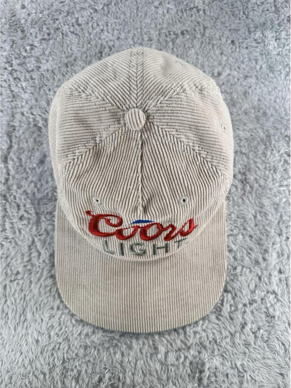 Coors Light Hat Tan Corduroy Vintage Retro Style Script Logo Blue Mountain Cap - Picture 2 of 6